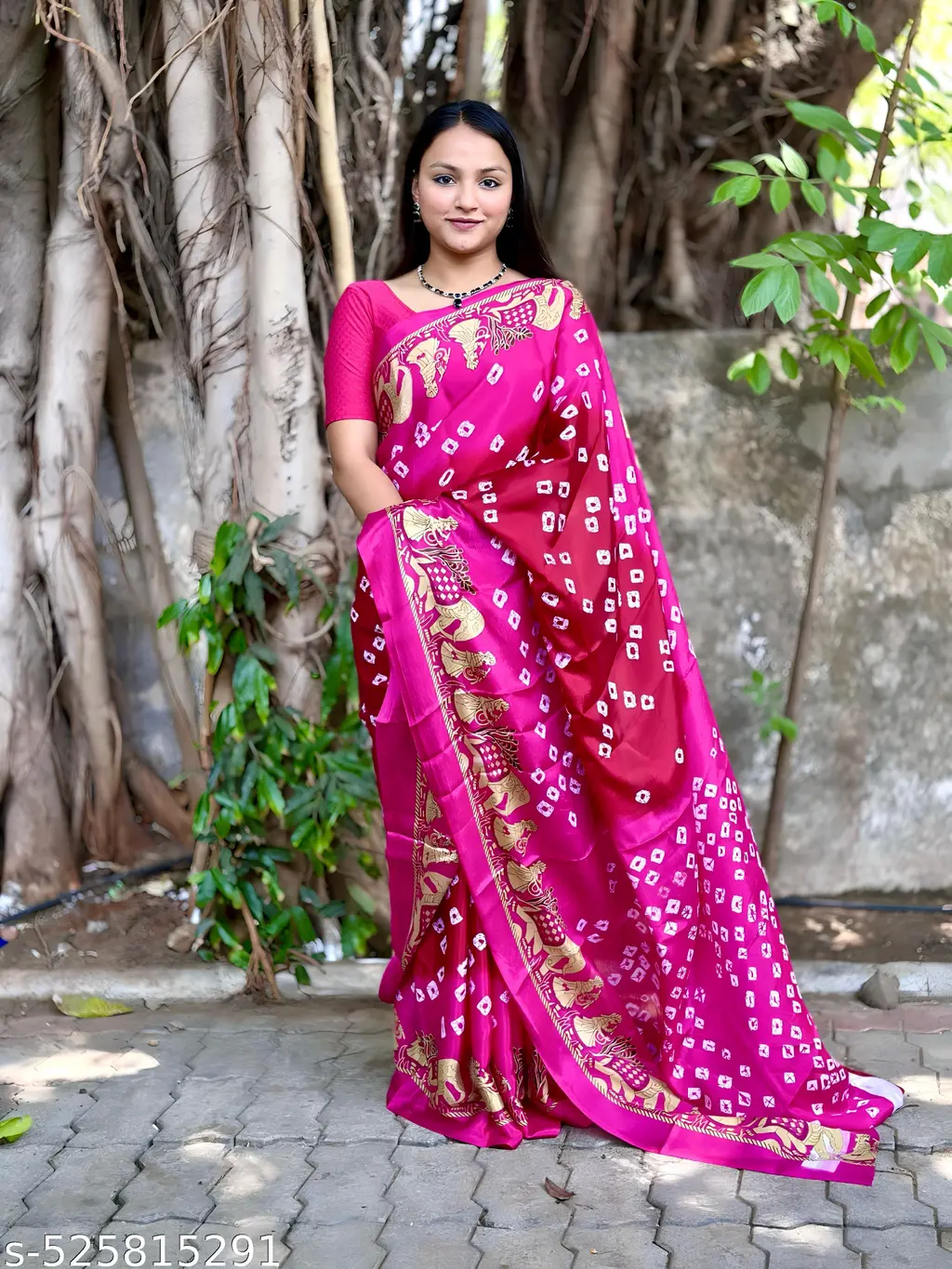 Bollywood Bandhani Crepe Silk Saree Blouse - Image 3