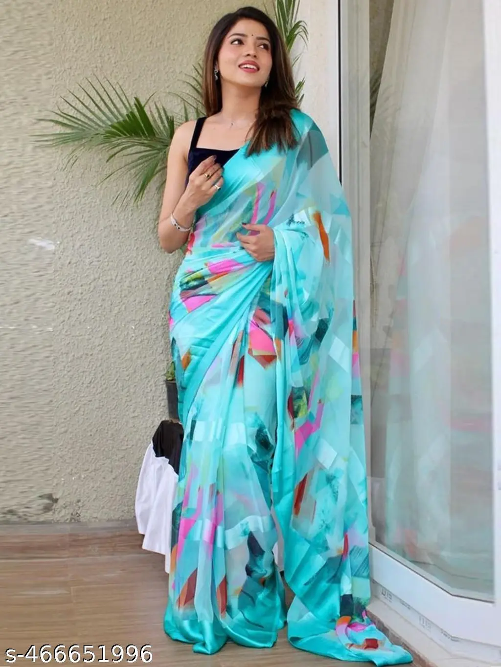 Floral Georgette Saree with Lace Border - Image 4