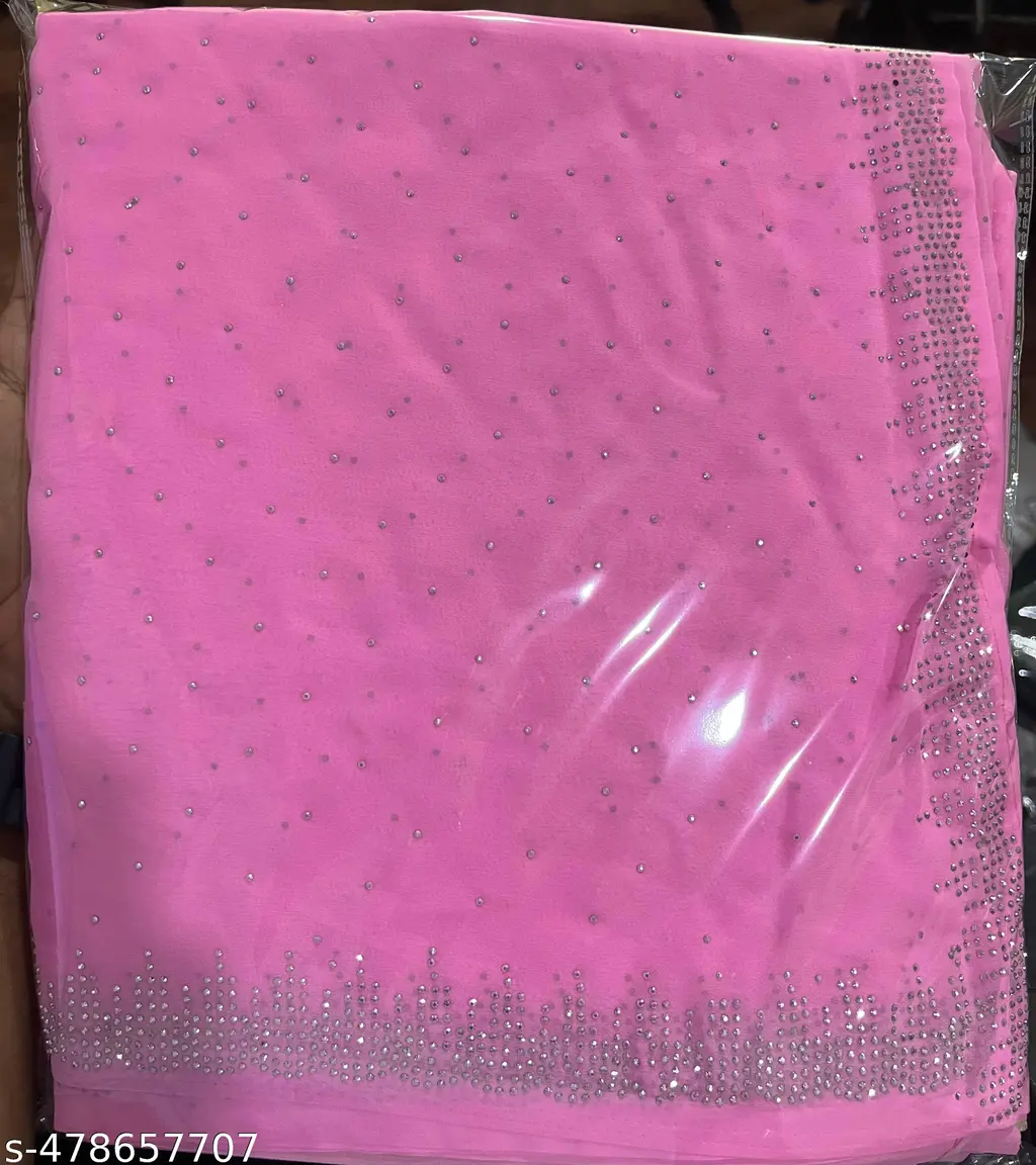 White Beaded Georgette Saree with Sequence Blouse - Image 3