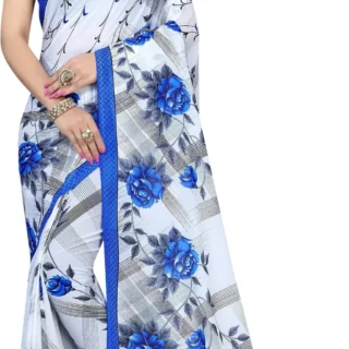 Leelavati: Blue & White Georgette Daily Saree