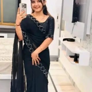 Nxwear Black Organza Heart Saree