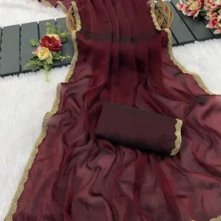 Elegant Chiffon Saree: Stone & Lace