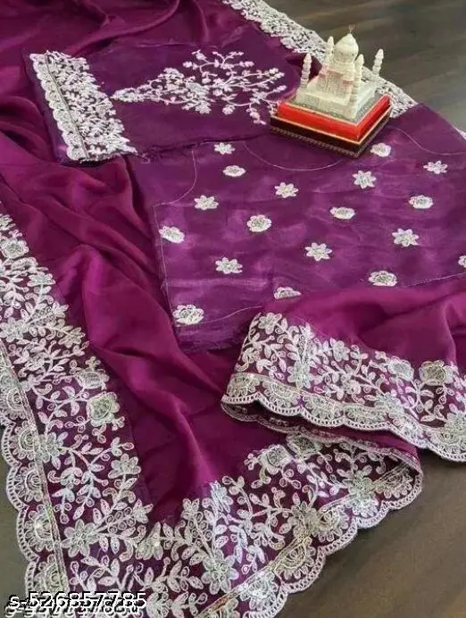 Elegant Embroidered Purple Georgette Saree - Image 3