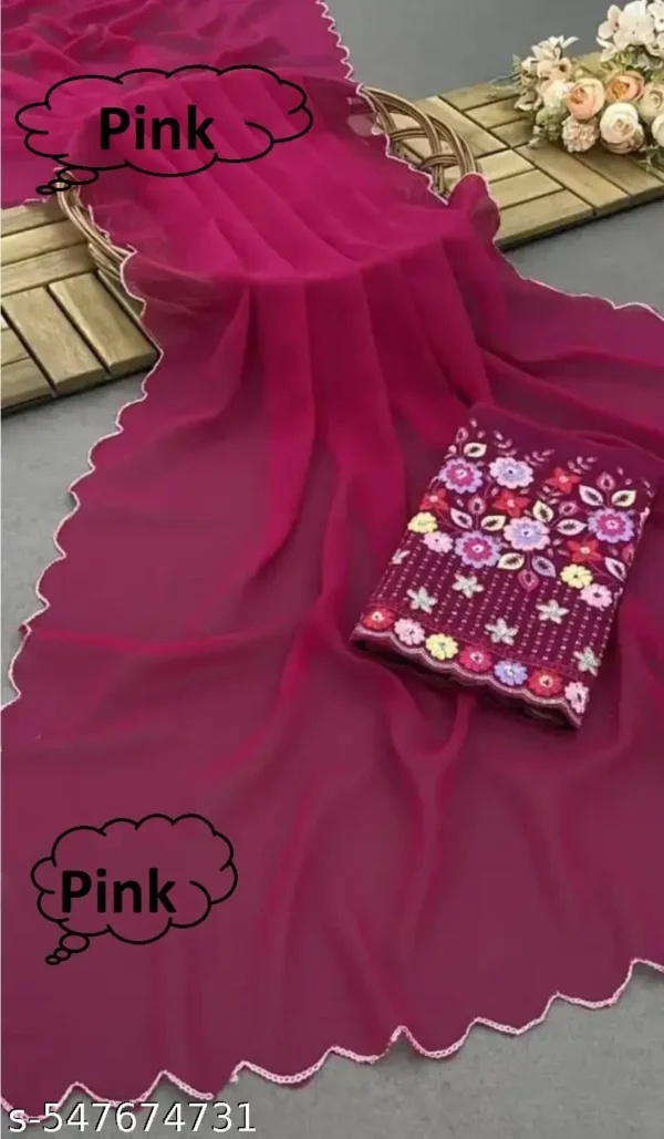 Georgette Floral Embroidered Saree with Blouse