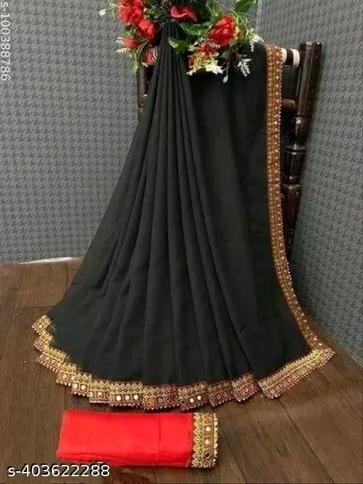 Red Georgette Party Saree with Blouse - Image 4