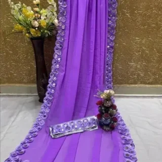 Lavender Georgette Mirror Work Saree Blouse