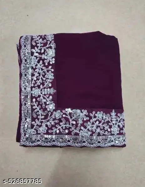 Elegant Embroidered Purple Georgette Saree - Image 4