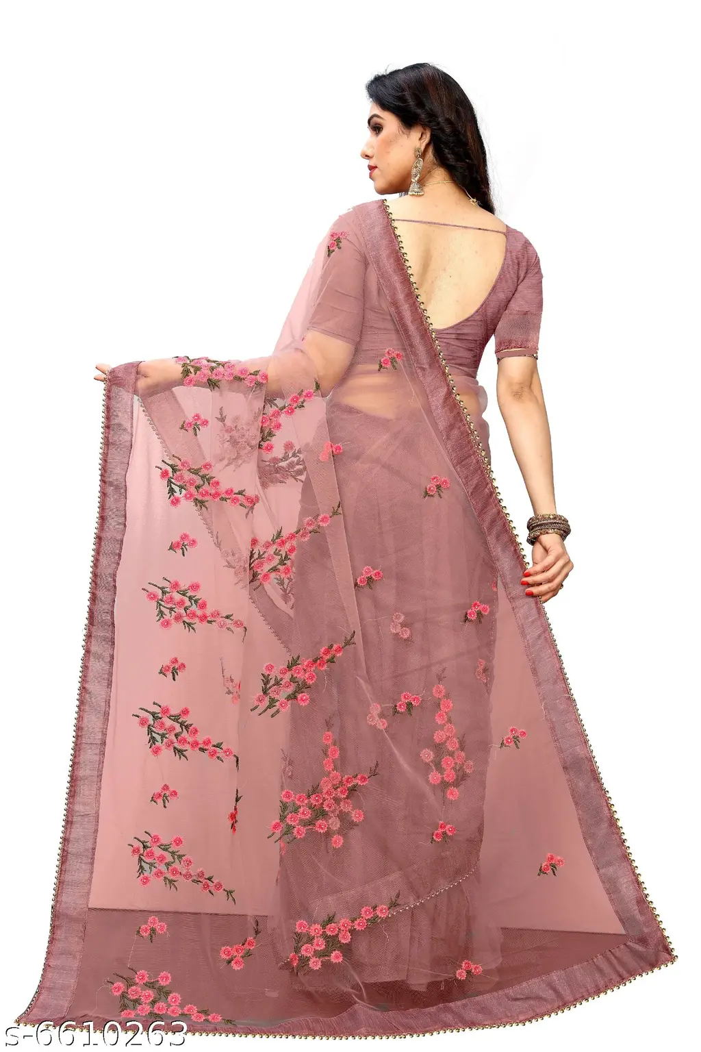 Metmarty: Embroidered Net Saree with Moti Lace - Image 2