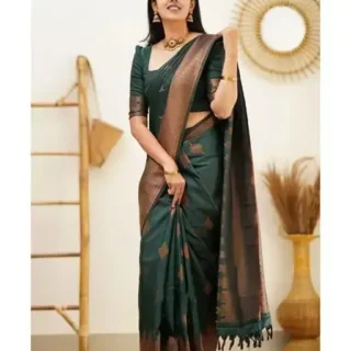 hrhyt_1024.webp Green Jacquard Litchi Silk Banarasi Saree