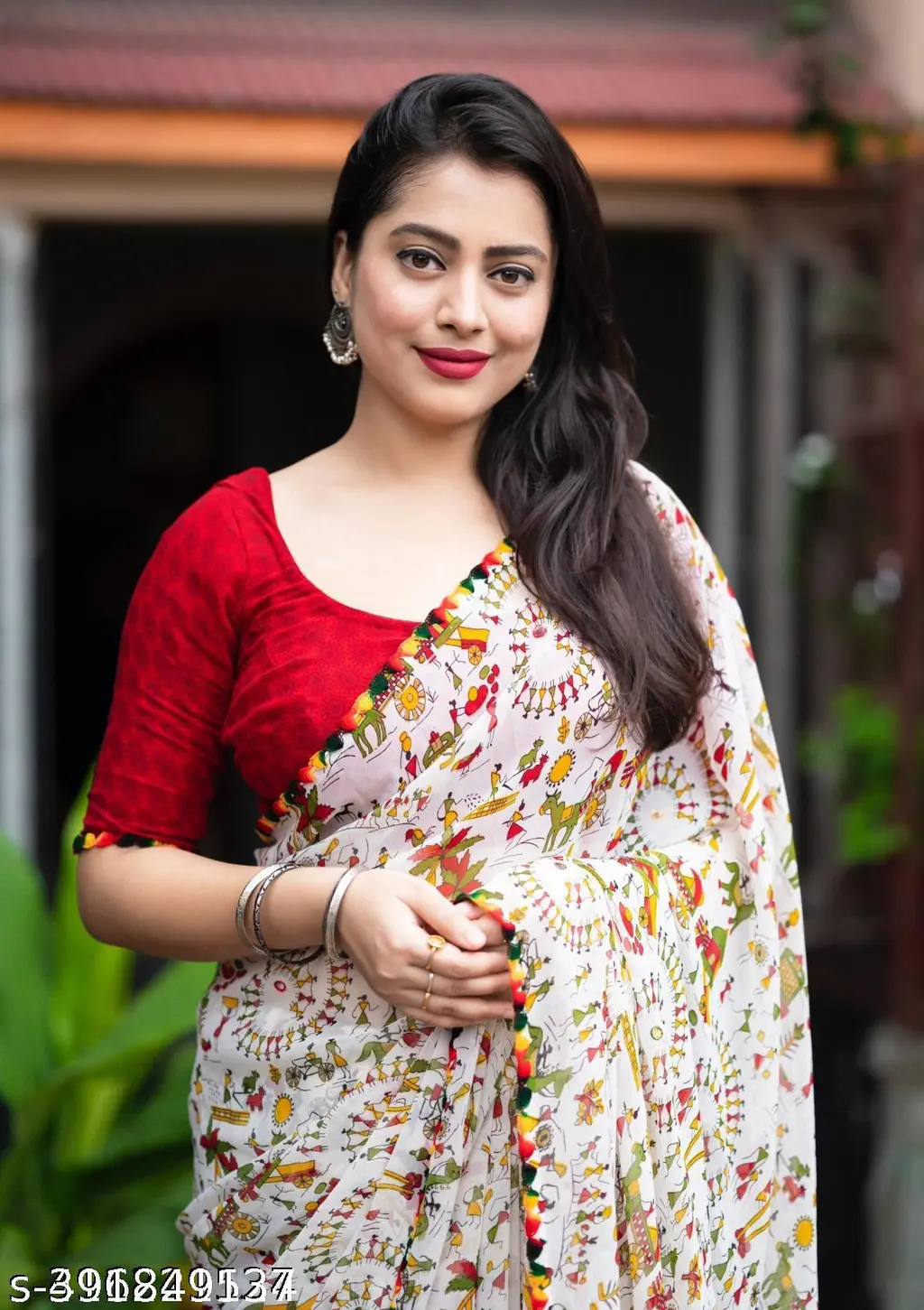 Dhanlaxmi Kalamkari Georgette Saree - Image 2