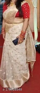 White Silk Organza Tassel Saree Blouse - Image 2