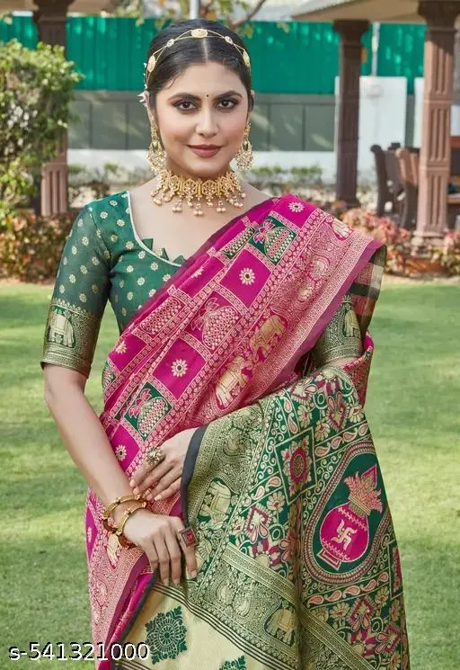 Pink Kanjivaram Cotton Saree & Blouse - Image 3