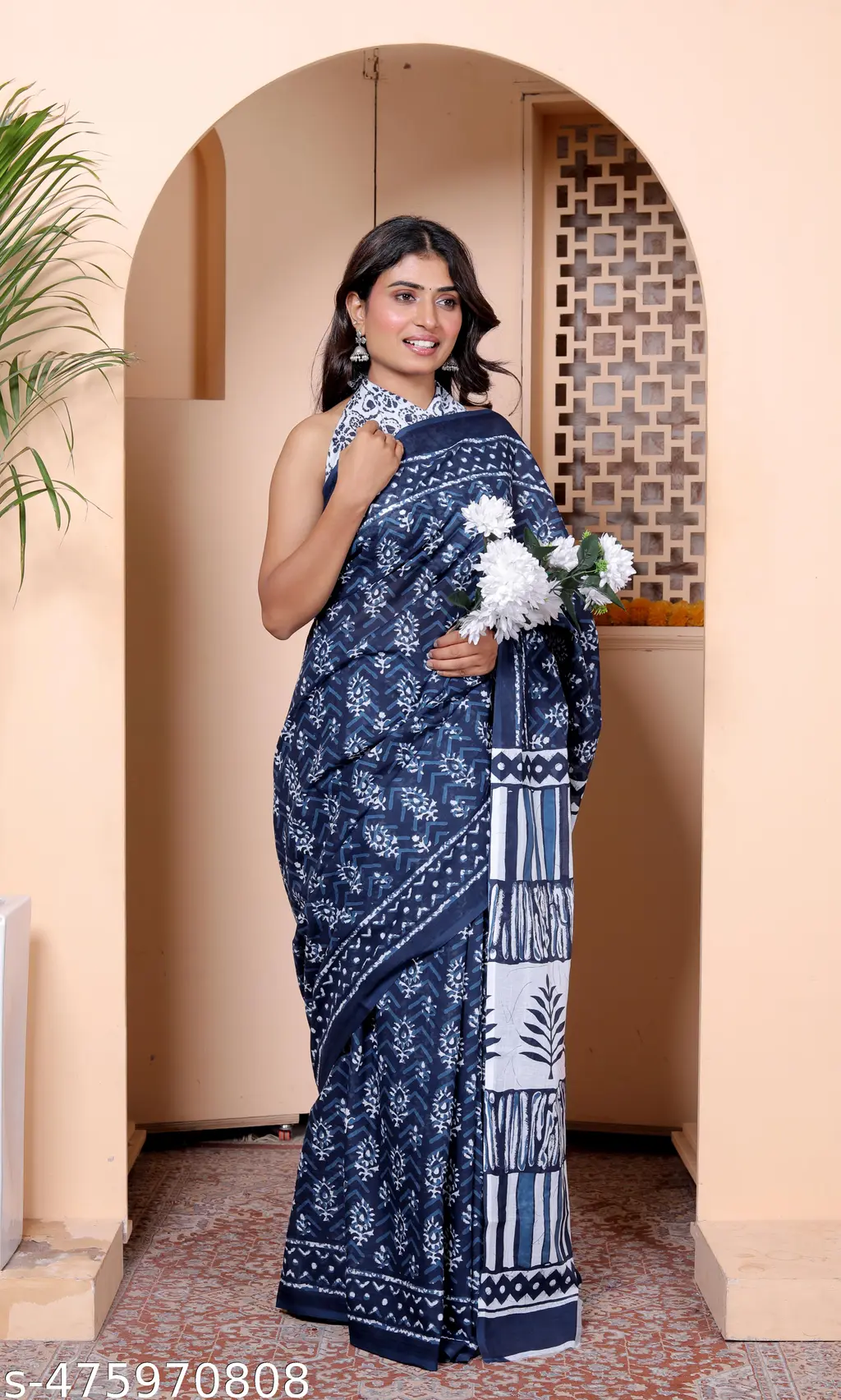 Jaipuri Hand Block Printed Cotton Saree - Image 4