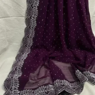 Georgette Saree: Heavy Diamond Elegance