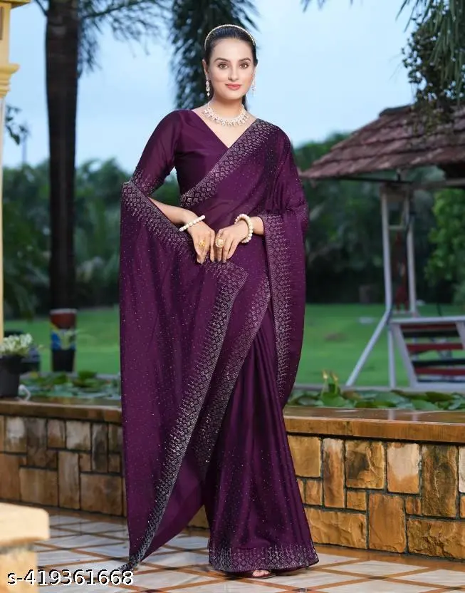 Hot Fix Georgette Silk Saree & Blouse - Image 2