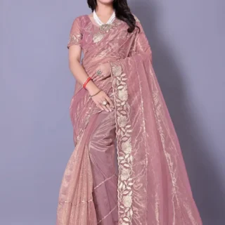Embroidered Net Saree with Diamond Blouse