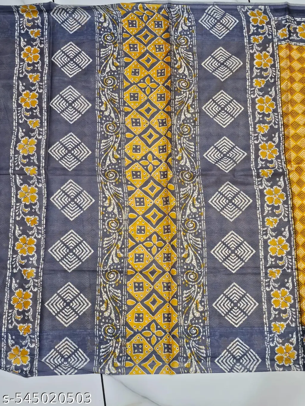 Jaipuri Hand Block Printed Cotton Saree - Image 4