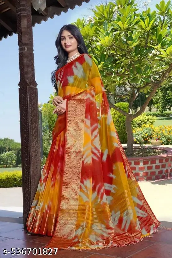 Multicolor Organza Saree: Zari, Tassels & 3D - Image 3