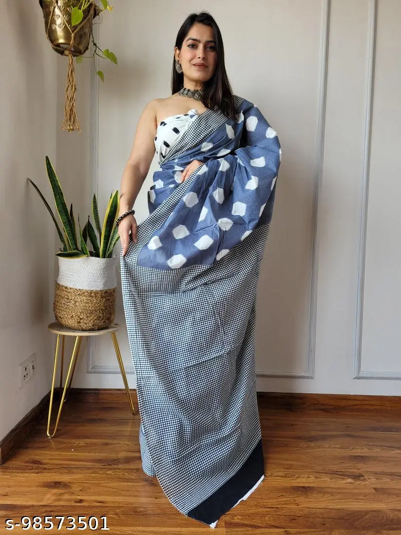 Jaipuri Hand Block Printed Cotton Saree - Image 2