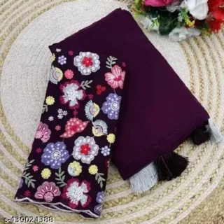 ixohq_1024.webp Wine Georgette Saree with Embroidered Blouse