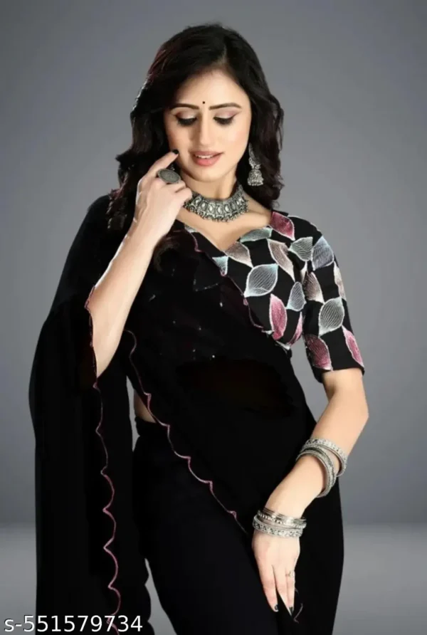 Bollytrend Floral Georgette Saree with Embroidered Blouse