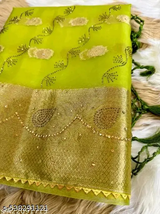 Elegant Stone Embellished Organza Saree - Image 3