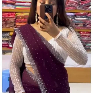izyaz_1024.webp Purple Diamond Georgette Party Wear Saree