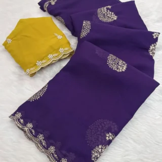 Morpeach Chiffon Saree: Elegant Jari Embroidery