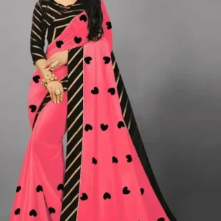 Striped Border Georgette Saree with Heart