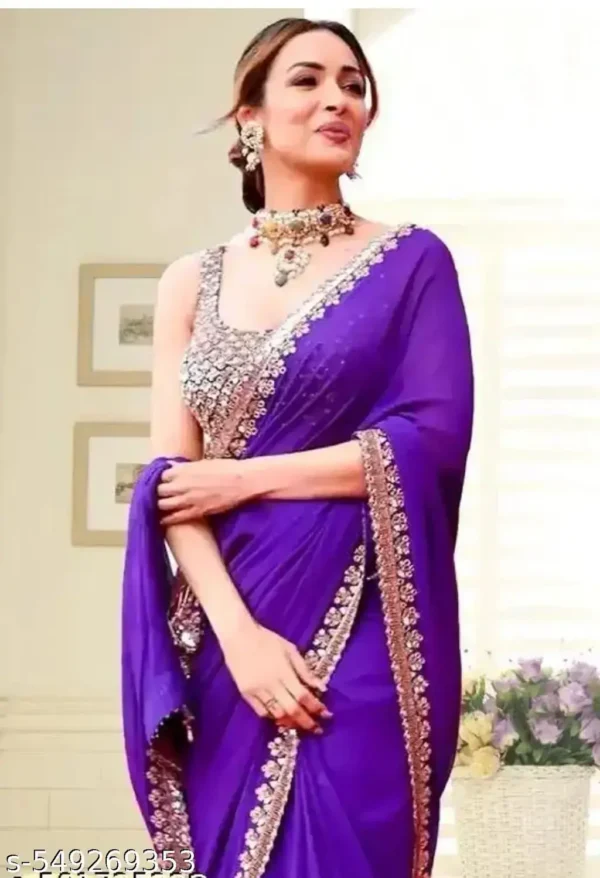 Trendy Georgette Party Wear Saree  Purple