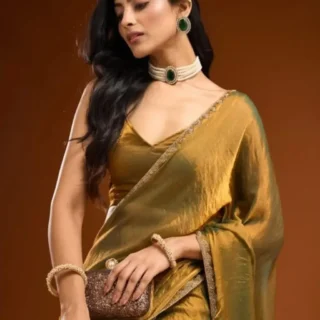 Yellow Beaded Bollywood Silk Saree