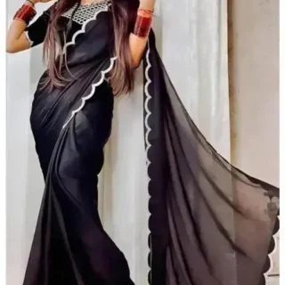 Black Georgette Sequin Saree: Party Ready
