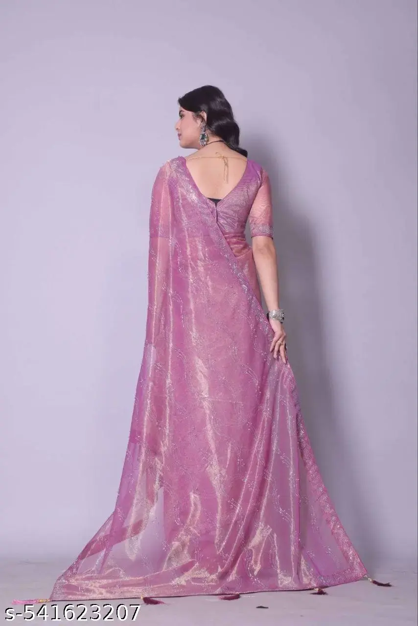 Swarovski Organza Saree: Lightweight Party Glamour - Image 4