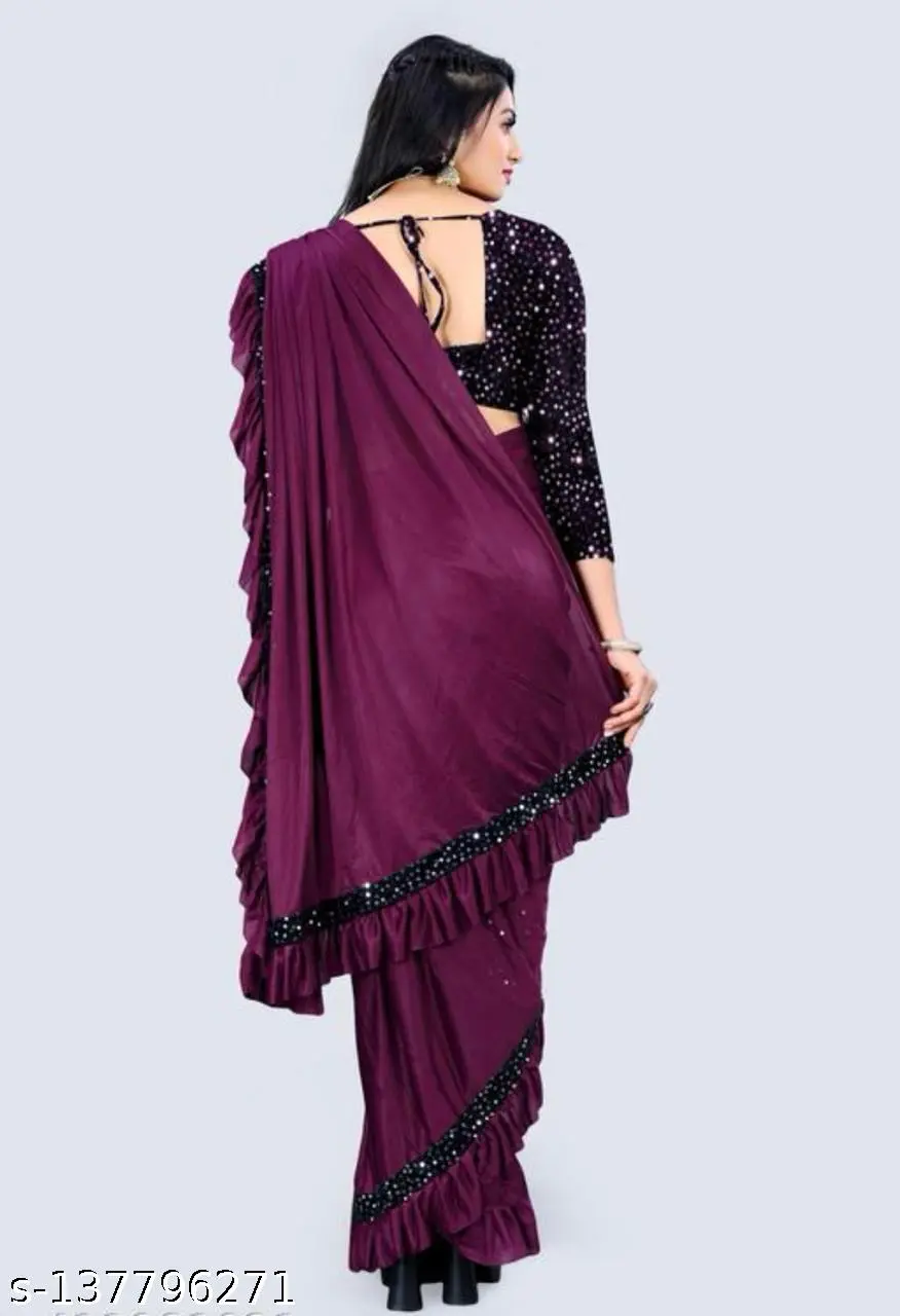 Purple Ruffle Lycra Saree Blouse - Image 3