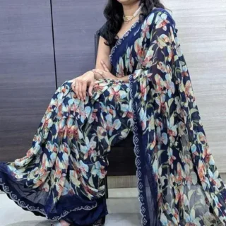 Georgette Saree: Printed Elegance, Siroski Border