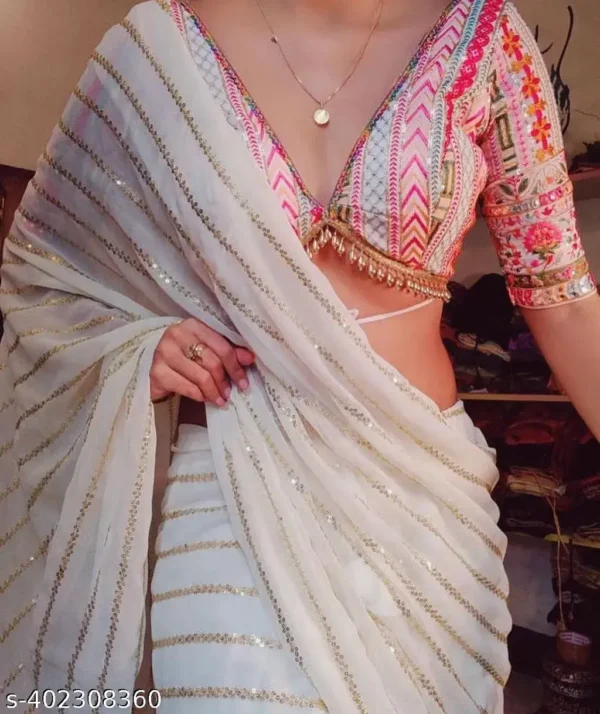jsnpv_1024.webp Embroidered Georgette Saree Blouse: Elegant White