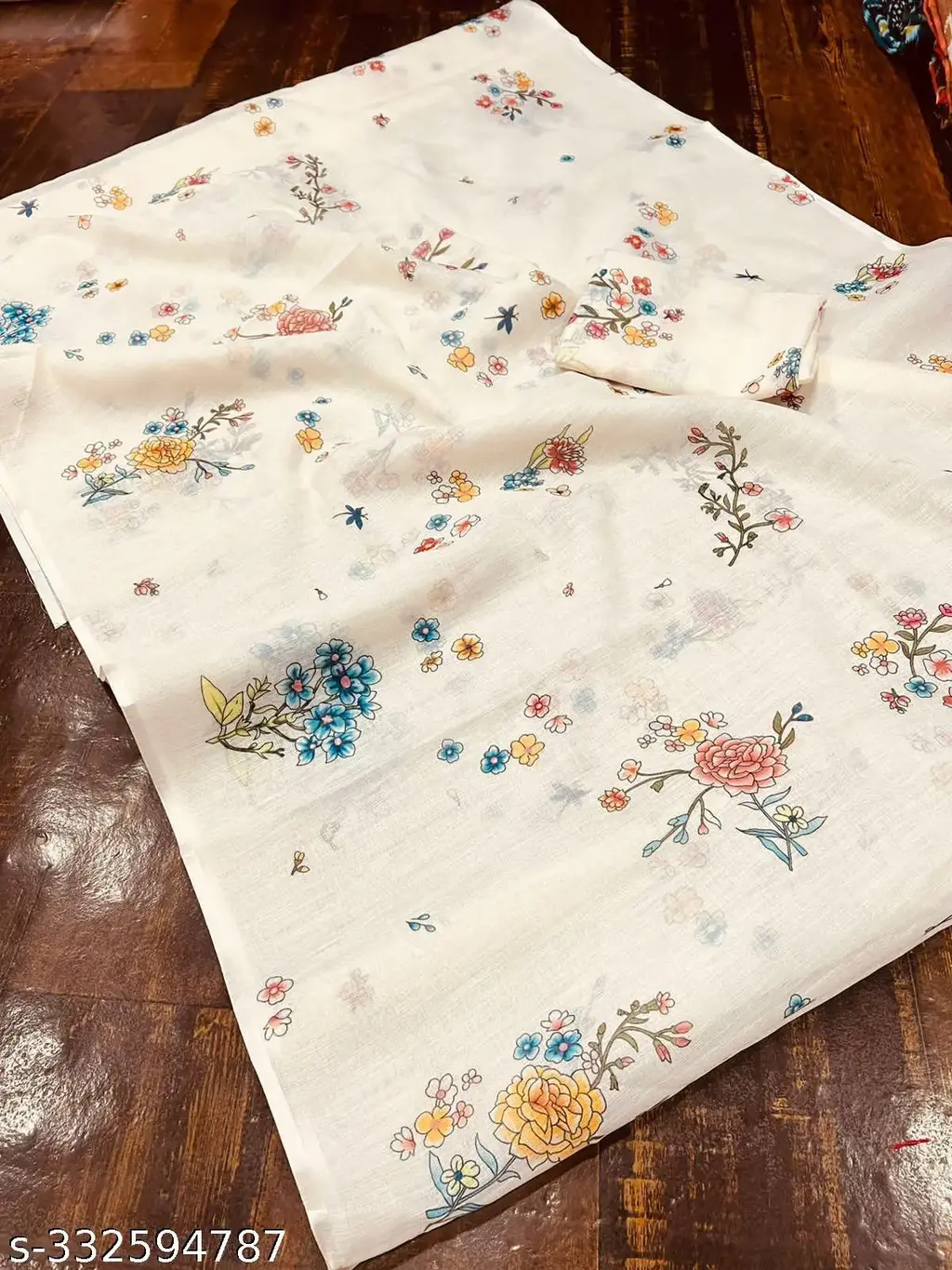 Floral Cotton Linen Saree Blouse - Image 2
