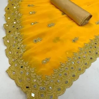 Cutwork Mirror Saree: Elegant Reflection