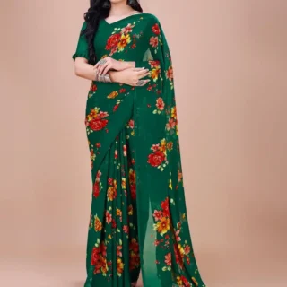 Emerald Bloom: Sheer Georgette Blouse Piece