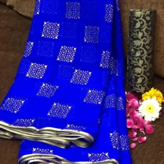 Georgette Foil Saree with Maharani Border