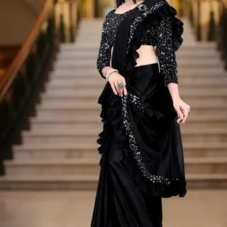 Ready To Wear Black Ruffle Saree