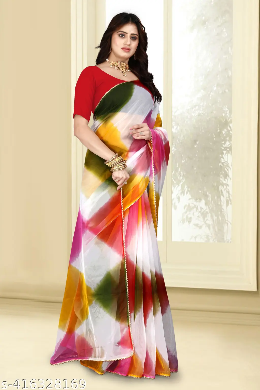 3D Organza Saree: Vibrant Festival Style - Image 3