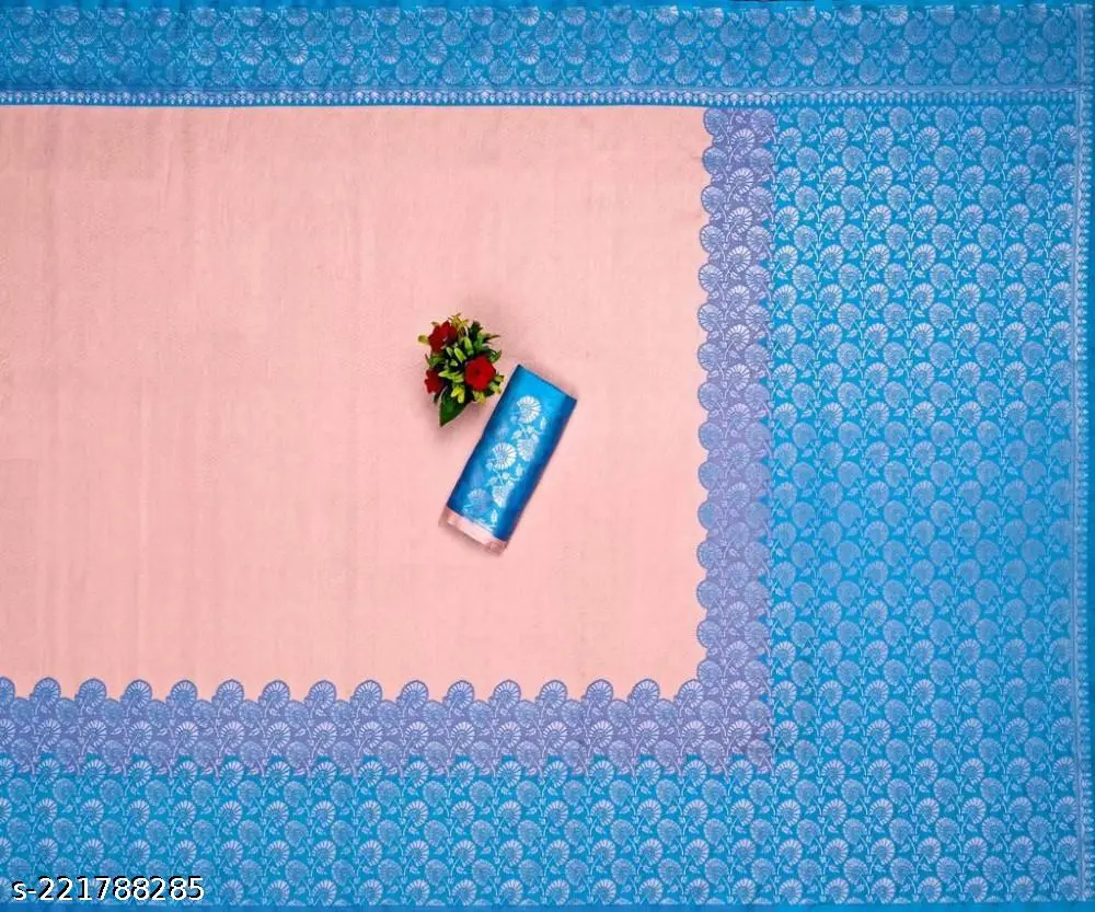 Peach Kanchivaram Silk Saree Sky Blue - Image 4