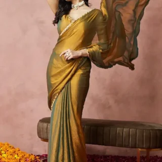 Golden Beaded Stone Saree