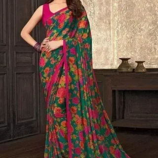 Georgette Green Saree Blouse