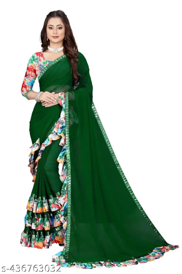 Ruffle Frill Saree Blouse: Printed Georgette