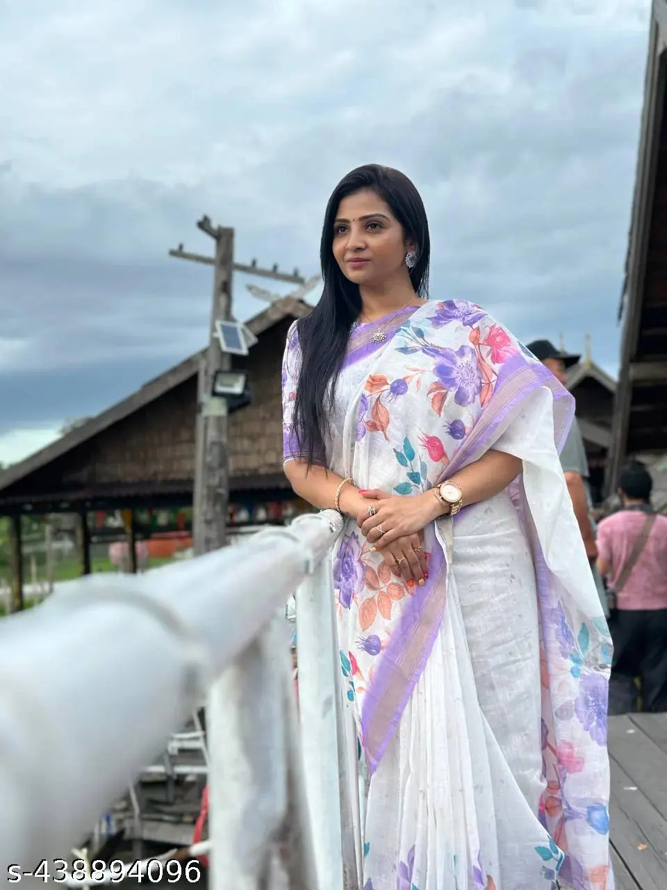 Ditya White Printed Cotton Linen Saree - Image 2