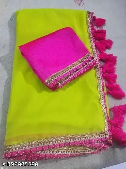 Georgette Lace Saree with Tussles & Blouse - Image 3