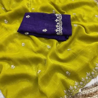Lemon Yellow Saree, Crunchy Purple Blouse