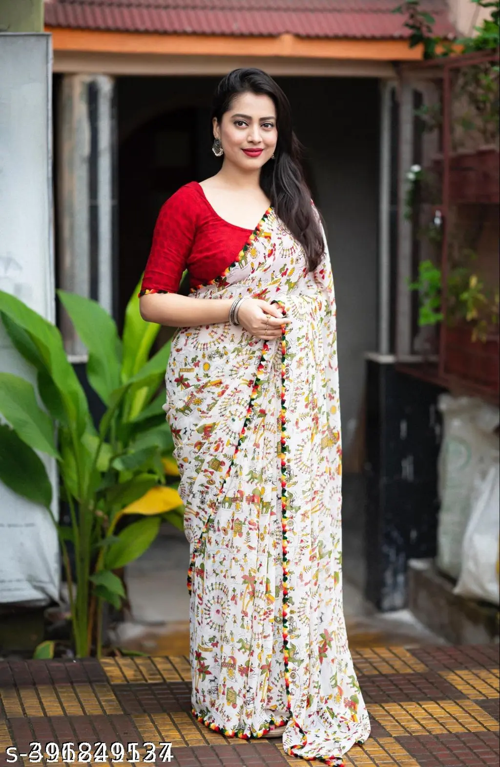 Dhanlaxmi Kalamkari Georgette Saree - Image 3